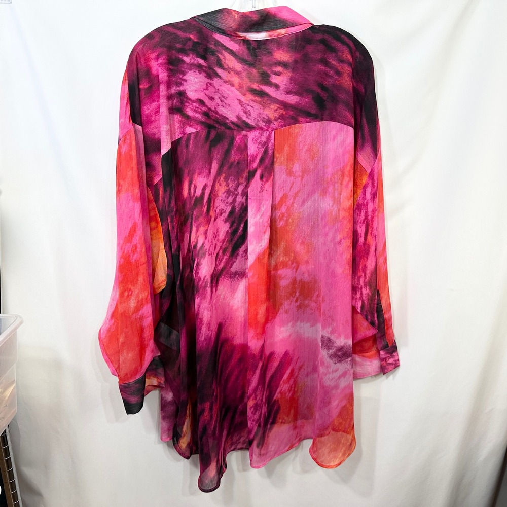 DKNY Plus Size 3X Top Watercolor Chiffon Tunic Pink Maximalism Artsy 1626 - Picture 2 of 9